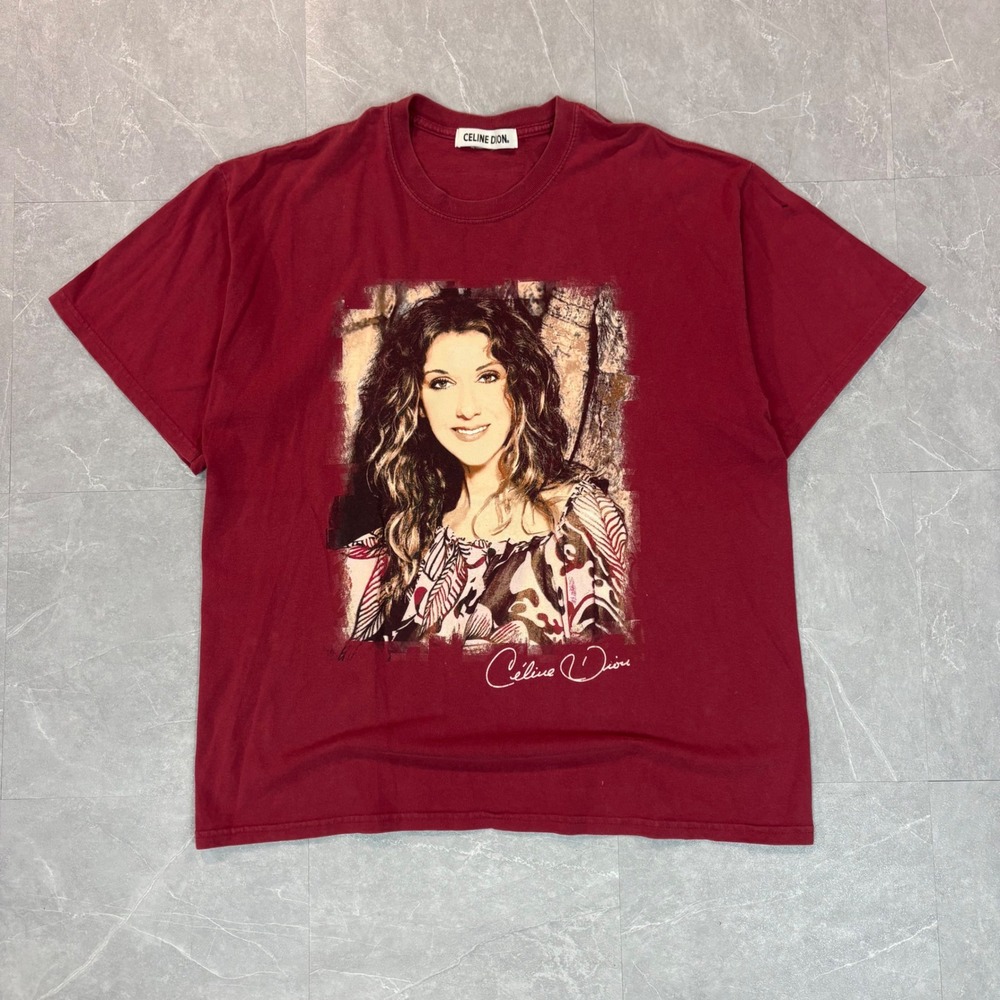Celine Dion Graphic Portrait T-Shirt Mens XL Burgundy Maroon Music Tour Tee